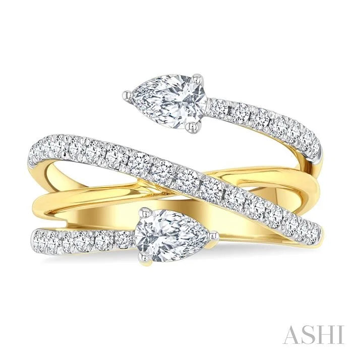 Pear Shape 2 Stone East-West Diamond Fashion Open Ring