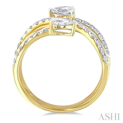 Pear Shape 2 Stone East-West Diamond Fashion Open Ring