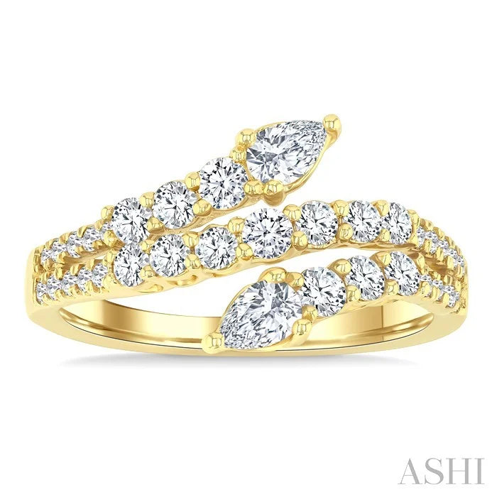 Pear Shape 2 Stone Diamond Fashion Open Band