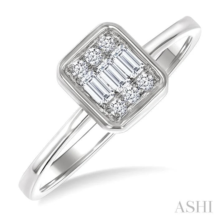 Emerald Shape Bezel Set Petite Fusion Diamond Fashion Ring