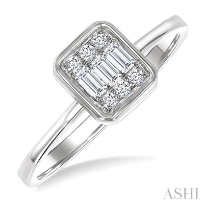 Emerald Shape Bezel Set Petite Fusion Diamond Fashion Ring