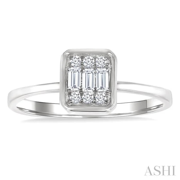 Emerald Shape Bezel Set Petite Fusion Diamond Fashion Ring