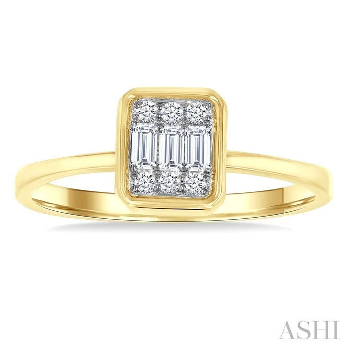 Emerald Shape Bezel Set Petite Fusion Diamond Fashion Ring