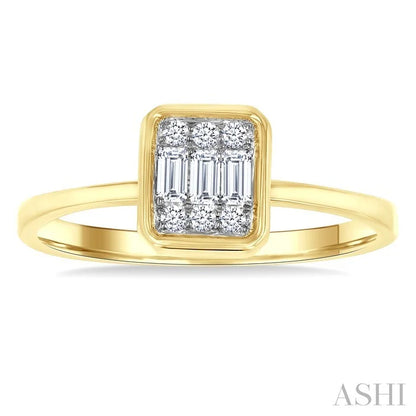Emerald Shape Bezel Set Petite Fusion Diamond Fashion Ring
