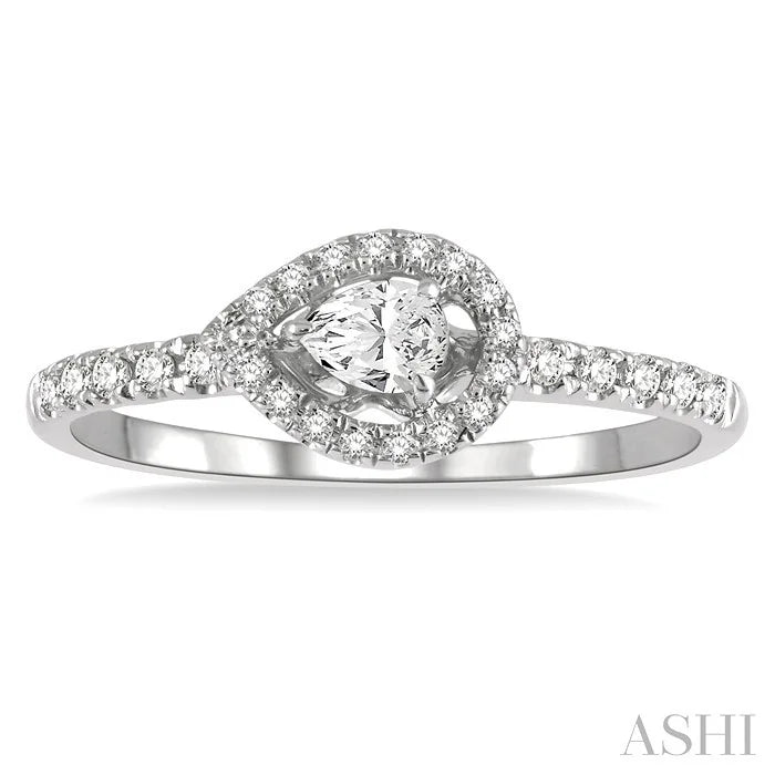 Stackable Pear Shape Petite Halo Diamond Fashion Ring