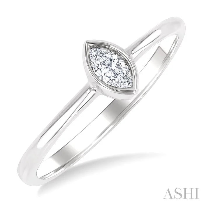 Marquise Shape Bezel Set Petite Diamond Fashion Ring