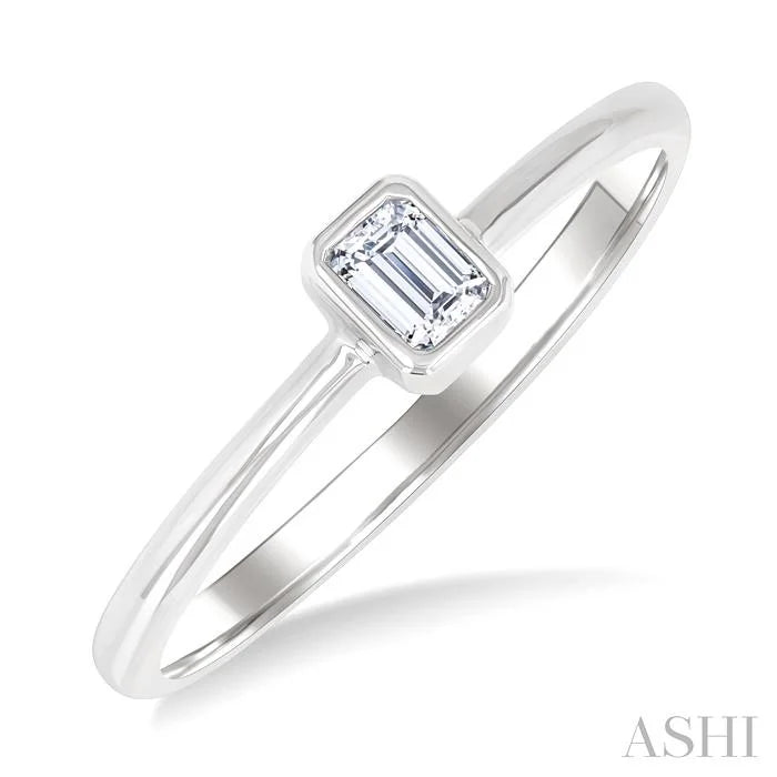 Emerald Shape Bezel Set Petite Diamond Fashion Ring