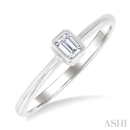 Emerald Shape Bezel Set Petite Diamond Fashion Ring