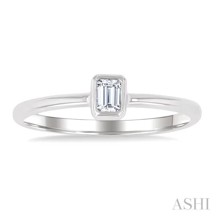 Emerald Shape Bezel Set Petite Diamond Fashion Ring