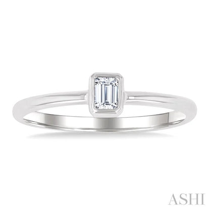 Emerald Shape Bezel Set Petite Diamond Fashion Ring