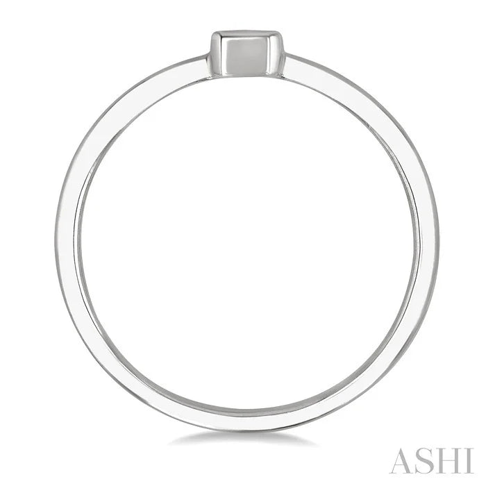 Emerald Shape Bezel Set Petite Diamond Fashion Ring