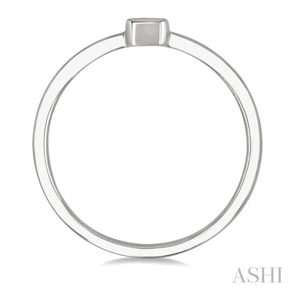 Emerald Shape Bezel Set Petite Diamond Fashion Ring