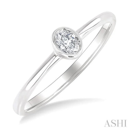 Oval Shape Bezel Set Petite Diamond Fashion Ring
