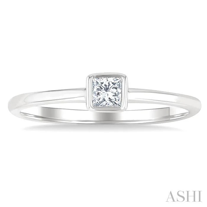 Princess Shape Bezel Set Petite Diamond Fashion Ring