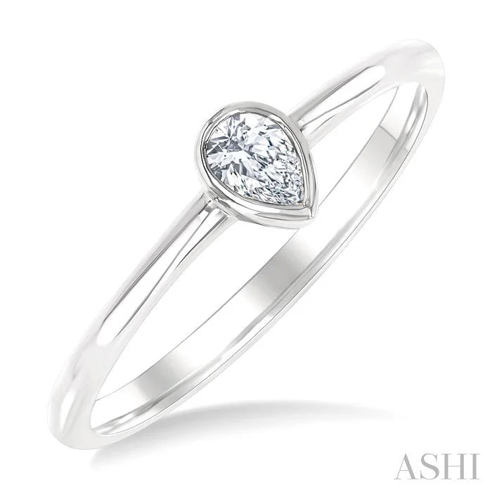 Pear Shape Bezel Set Petite Diamond Fashion Ring