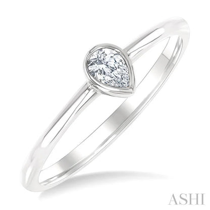 Pear Shape Bezel Set Petite Diamond Fashion Ring