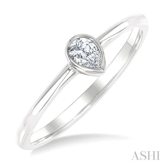 Pear Shape Bezel Set Petite Diamond Fashion Ring