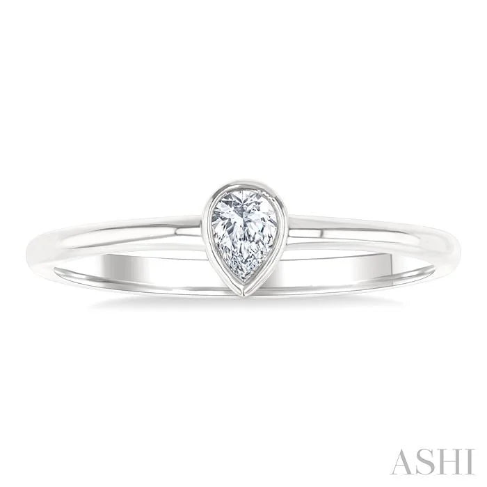 Pear Shape Bezel Set Petite Diamond Fashion Ring