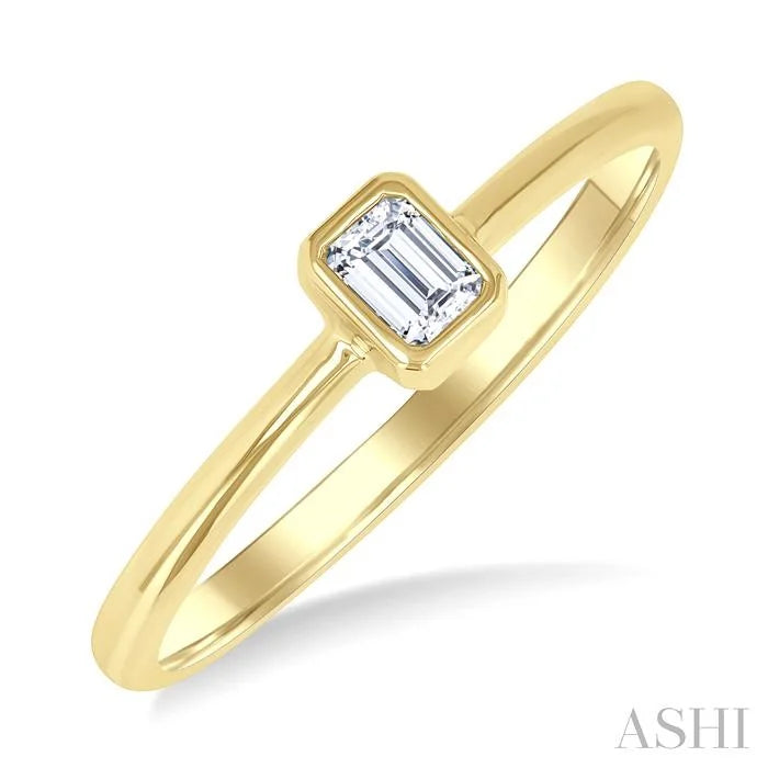 Emerald Shape Bezel Set Petite Diamond Fashion Ring