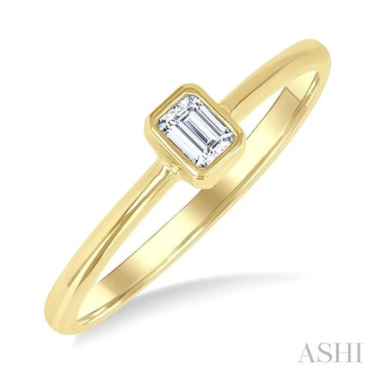 Emerald Shape Bezel Set Petite Diamond Fashion Ring