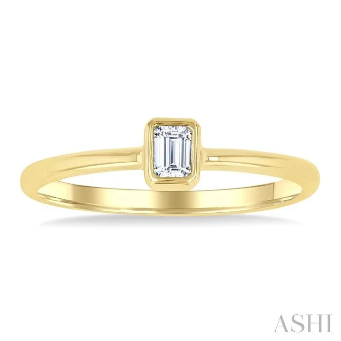 Emerald Shape Bezel Set Petite Diamond Fashion Ring