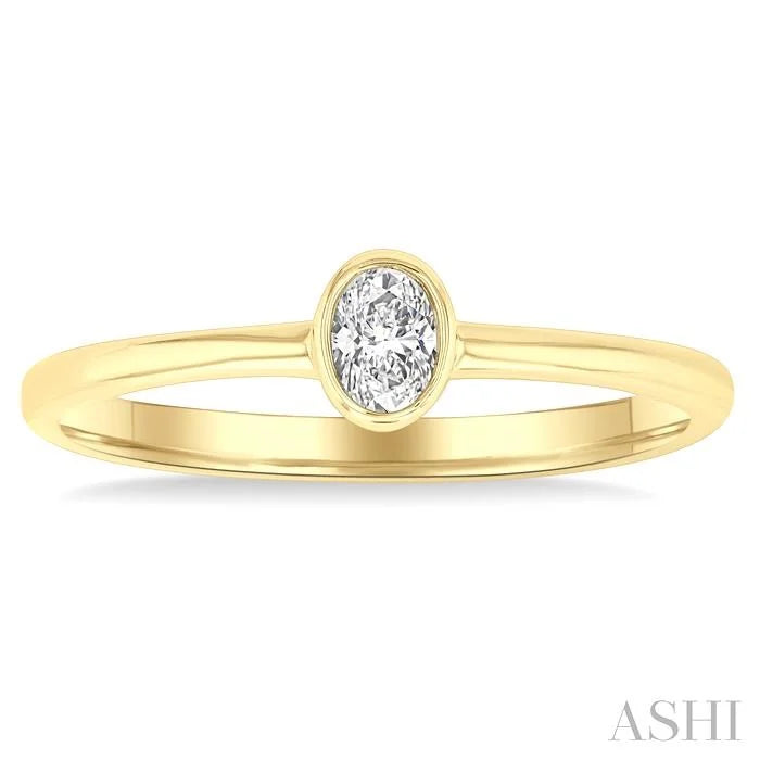 Oval Shape Bezel Set Petite Diamond Fashion Ring