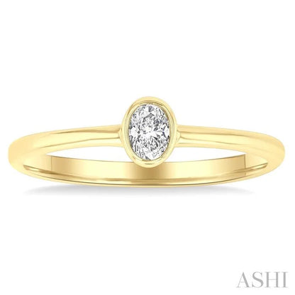 Oval Shape Bezel Set Petite Diamond Fashion Ring