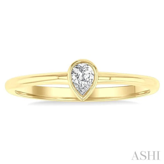 Pear Shape Bezel Set Petite Diamond Fashion Ring