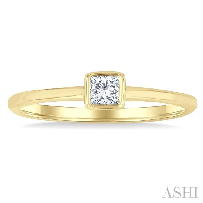 Princess Shape Bezel Set Petite Diamond Fashion Ring