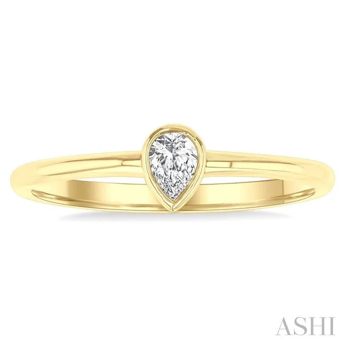 Pear Shape Bezel Set Petite Diamond Fashion Ring