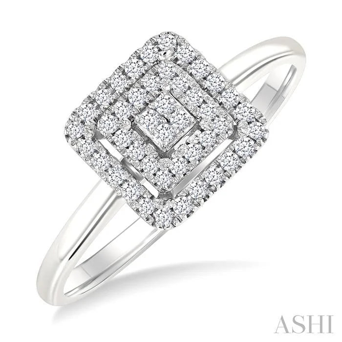 Princess Shape Petite Halo Diamond Fashion Ring