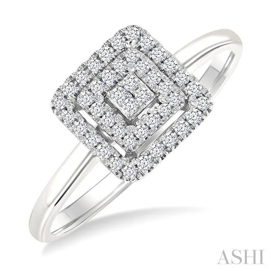 Princess Shape Petite Halo Diamond Fashion Ring