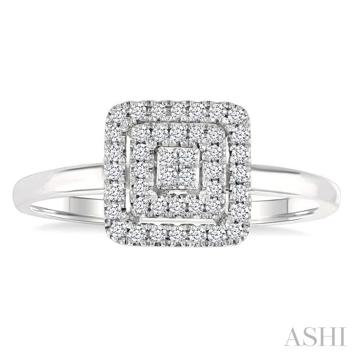 Princess Shape Petite Halo Diamond Fashion Ring