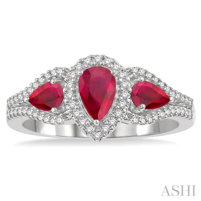Pear Shape Past Present & Future Gemstone & Halo Diamond Ring