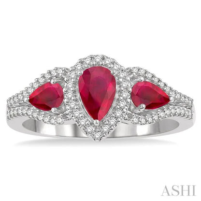 Pear Shape Past Present & Future Gemstone & Halo Diamond Ring