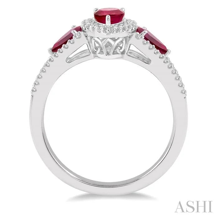 Pear Shape Past Present & Future Gemstone & Halo Diamond Ring