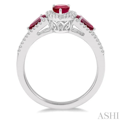 Pear Shape Past Present & Future Gemstone & Halo Diamond Ring