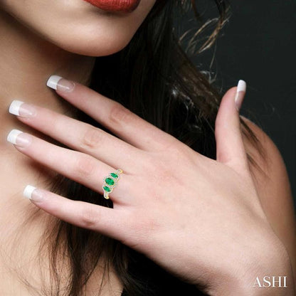 Oval Shape Past Present & Future Gemstone & Halo Diamond Ring