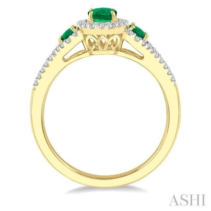 Oval Shape Past Present & Future Gemstone & Halo Diamond Ring