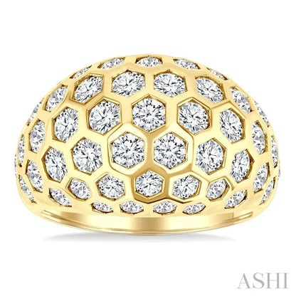 Bold Hexagon Shape Honeycomb Diamond Fashion Dome Ring