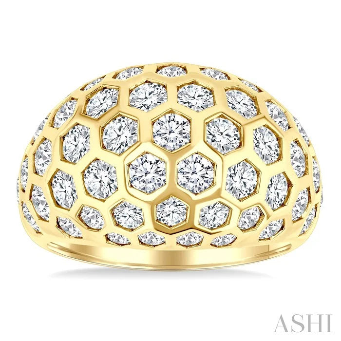 Bold Hexagon Shape Honeycomb Diamond Fashion Dome Ring