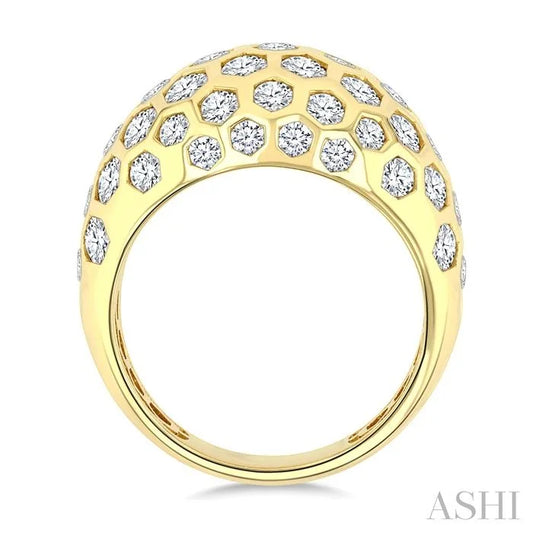 Bold Hexagon Shape Honeycomb Diamond Fashion Dome Ring