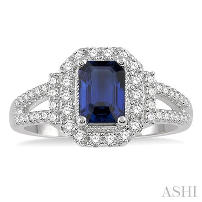 Emerald Shape Gemstone & Halo Diamond Ring