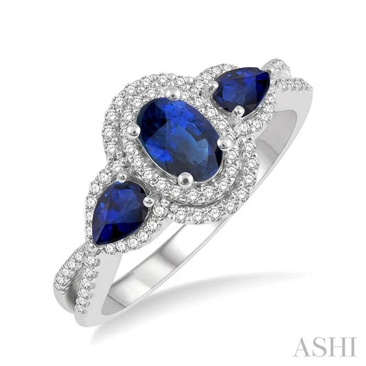 Oval & Pear Shape Gemstone & Halo Diamond Ring