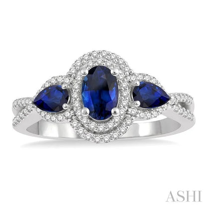 Oval & Pear Shape Gemstone & Halo Diamond Ring
