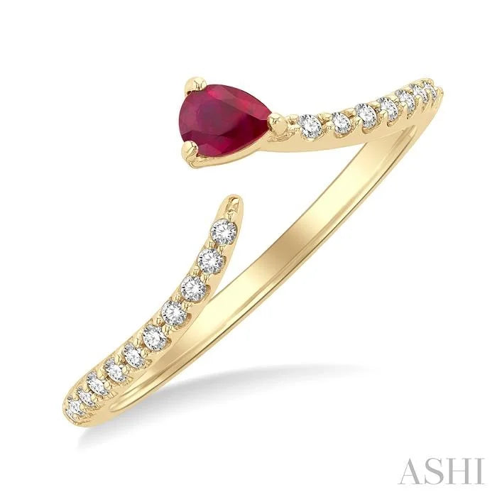 Pear Shape Gemstone & Petite Diamond Fashion Open Ring