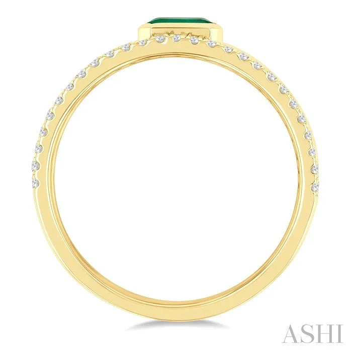 Emerald Shape East-West Gemstone & Diamond Ring