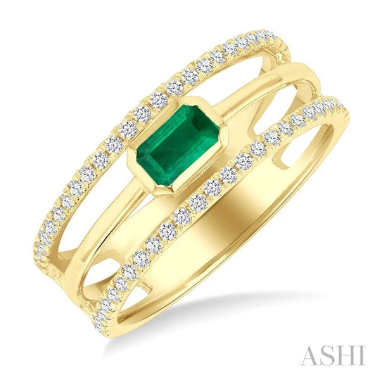 Emerald Shape East-West Gemstone & Diamond Ring