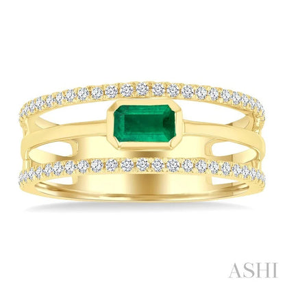 Emerald Shape East-West Gemstone & Diamond Ring