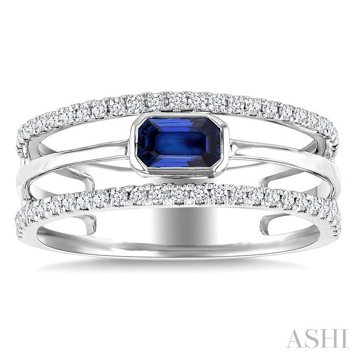 Emerald Shape East-West Gemstone & Diamond Ring